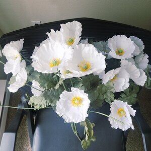 2 White Artificial Poppy Daisy Flower Stem Bush Bouquet 14in